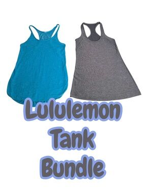 Lululemon What The Sport Singlet Blue Tropics & Gray Cool Racerback Tank Bundle